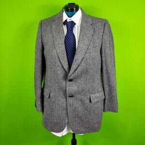 Mens 44R Gray Herringbone Blazer Camel Hair Woven In Scotland By Blocks